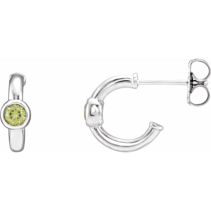 14K White Gold peridot huggie earrings