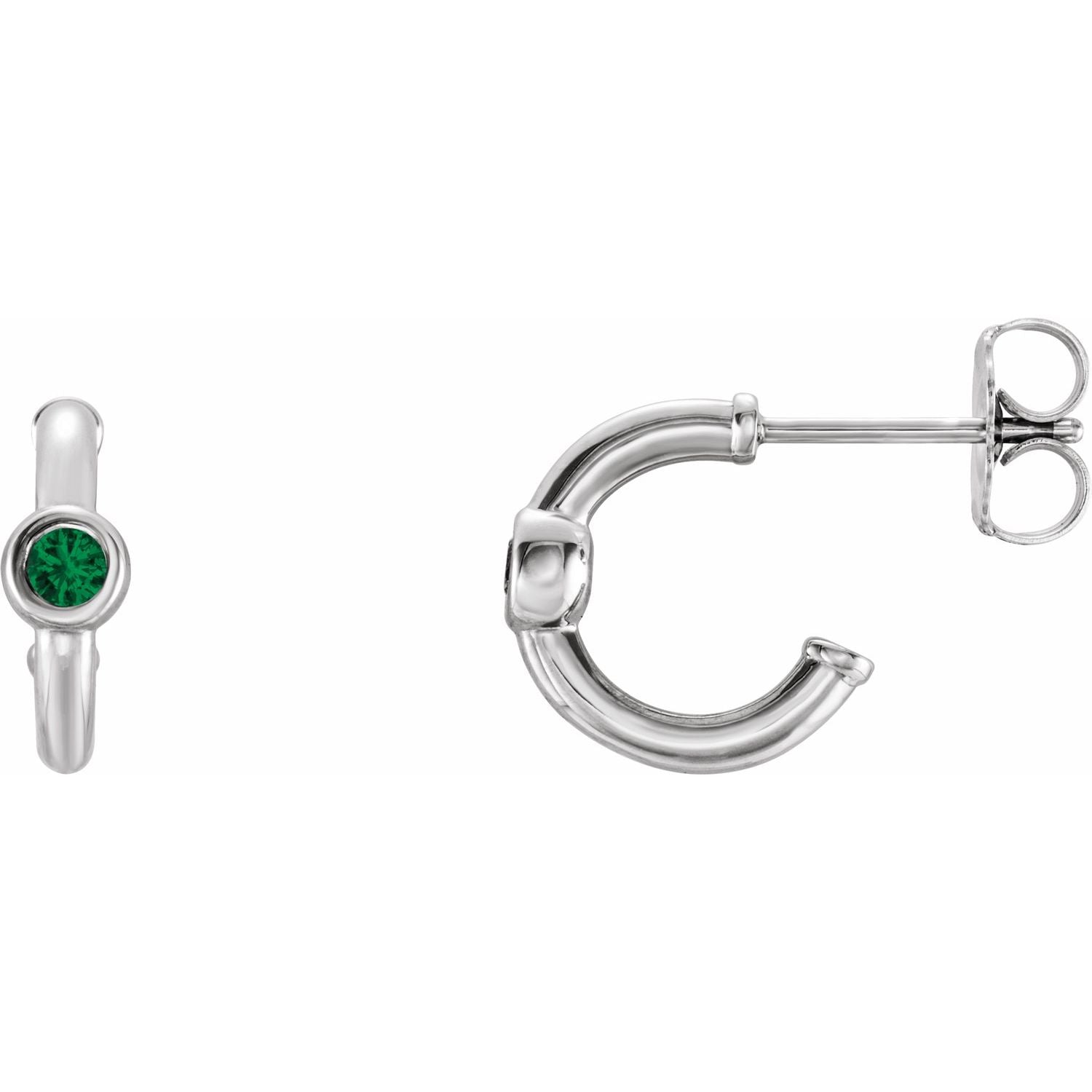 14K White Gold emerald huggie earrings