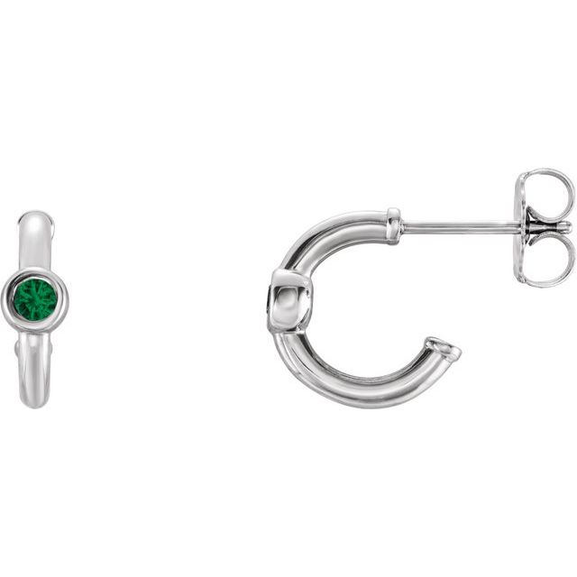 emerald huggie hoop earrings in 14k white gold