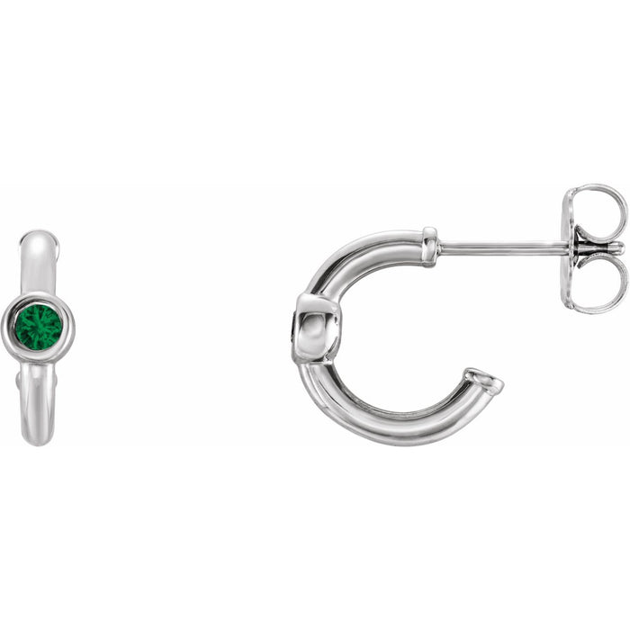 14K White Gold emerald huggie earrings