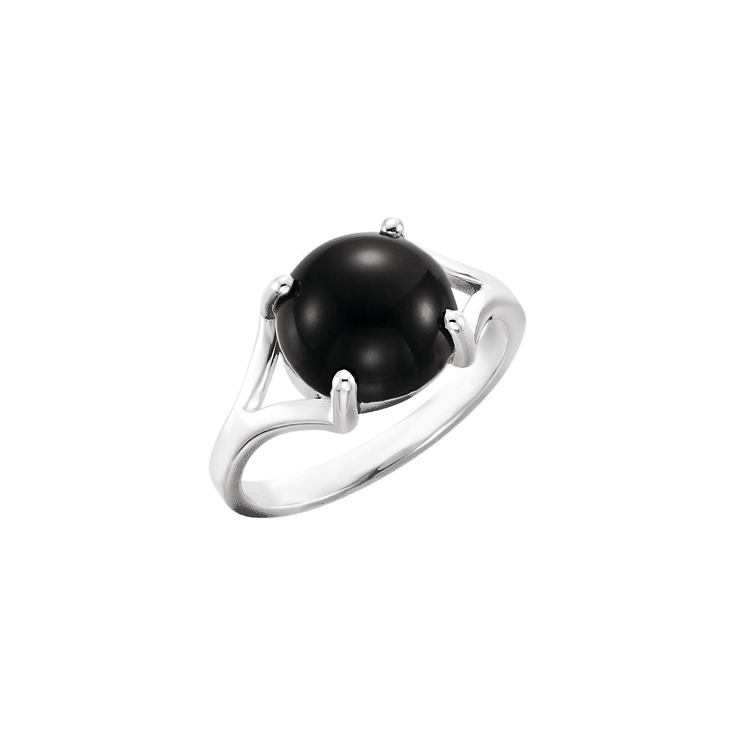 Black Onyx Cabochon Solitaire Ring in 14K White Gold - natural black onyx