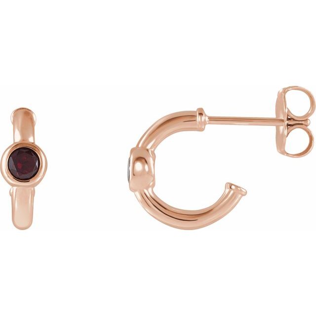 garnet huggie hoop earrings in 14k rose gold