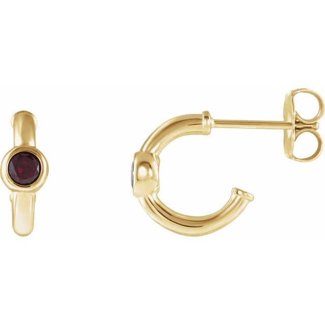 garnet huggie hoop earrings in 14k yellow gold