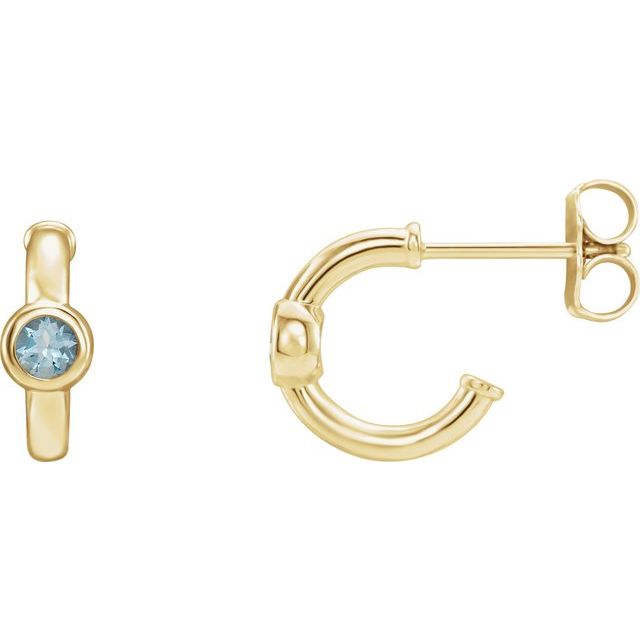 aquamarine huggie hoop earrings in 14k yellow gold