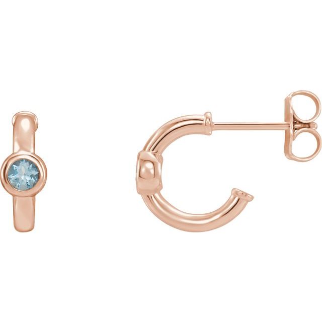 aquamarine huggie hoop earrings in 14k rose gold