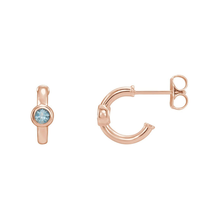 Huggie Hoop Natural Aquamarine Earrings in 14K Rose Gold