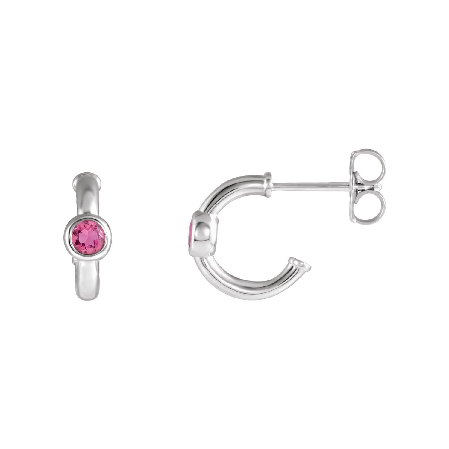 14K White Gold natural pink tourmaline round earrings