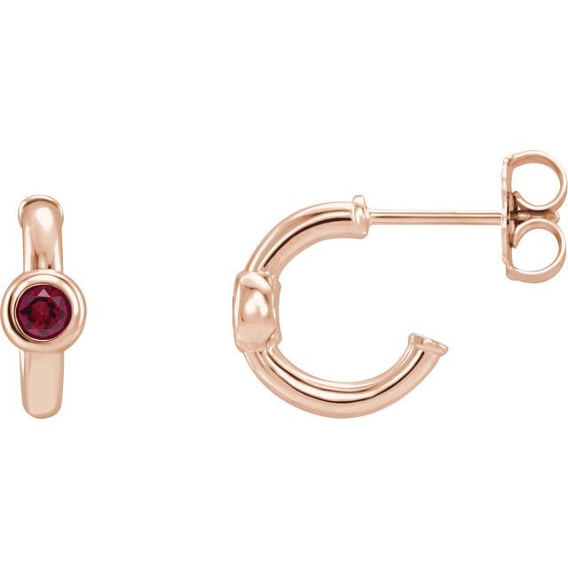 ruby huggie hoop earrings in 14k rose gold