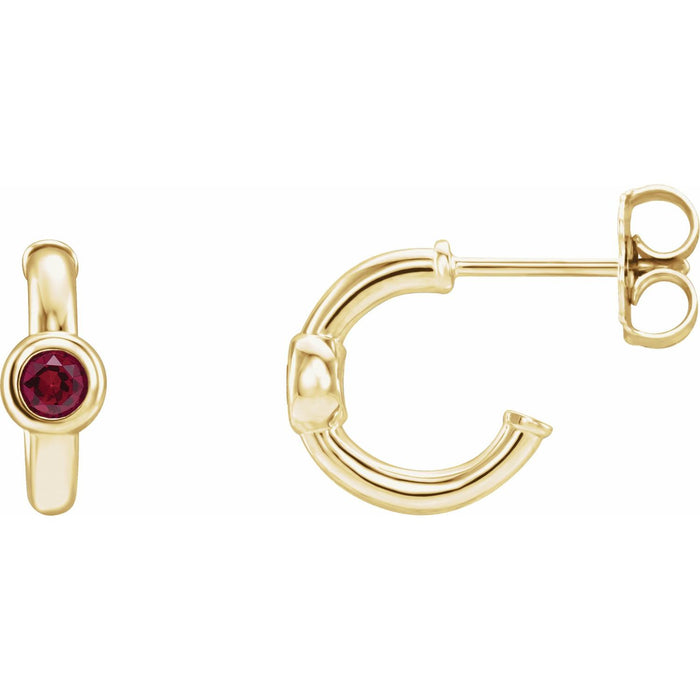 Lab-Grown Ruby Huggie Hoop Earrings in 14K Yellow Gold