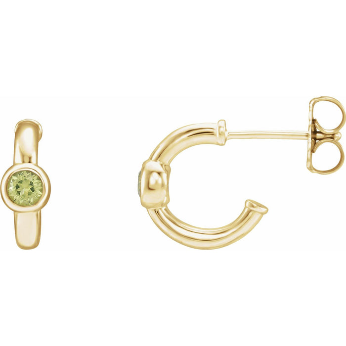 Peridot Huggie Hoop Earrings in 14K Yellow Gold