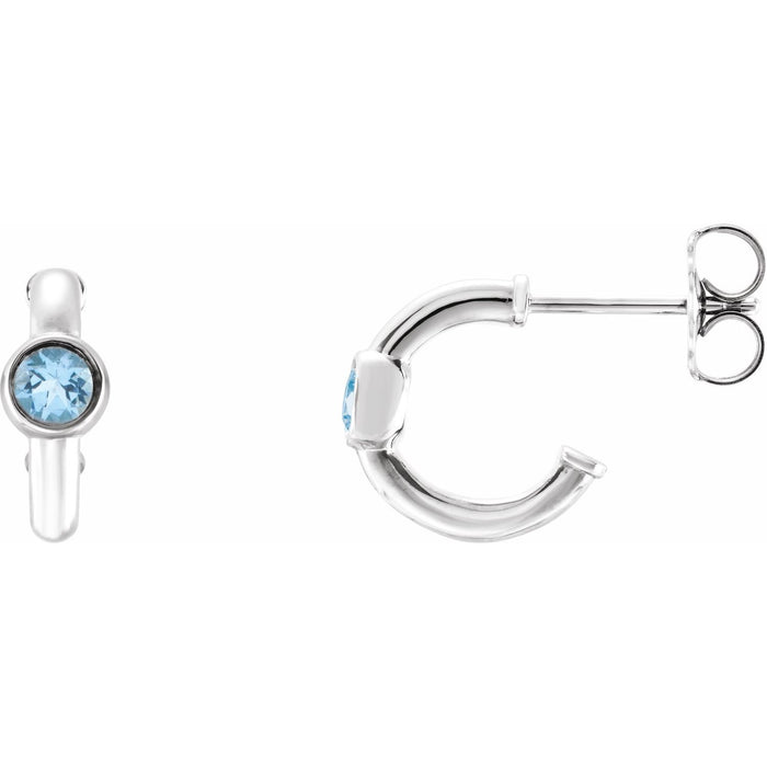 14K White Gold aquamarine huggie earrings