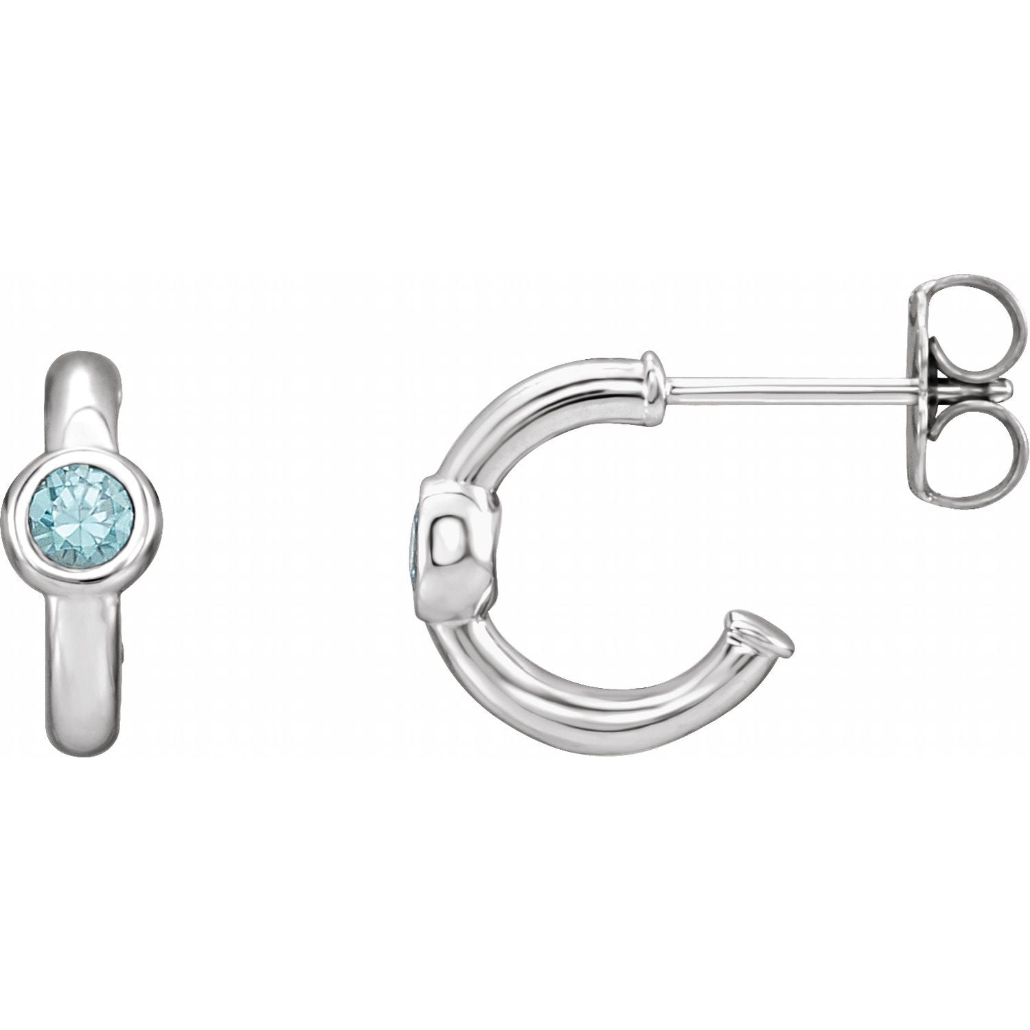 14K White Gold blue zircon huggie earrings