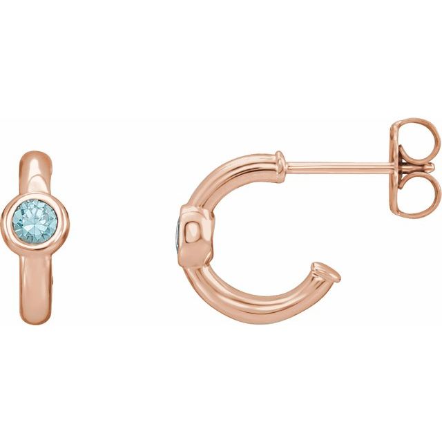 blue zircon huggie hoop earrings in 14k rose gold
