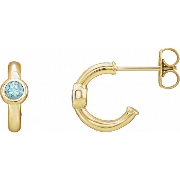Blue Zircon Huggie Hoop Earrings in 14K Yellow Gold