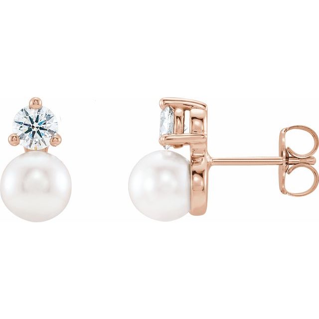 freshwater pearl & 1/2 ct diamond halo earrings in 14k rose gold