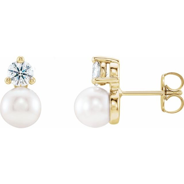 freshwater pearl & 1/2 ct diamond halo earrings in 14k yellow gold