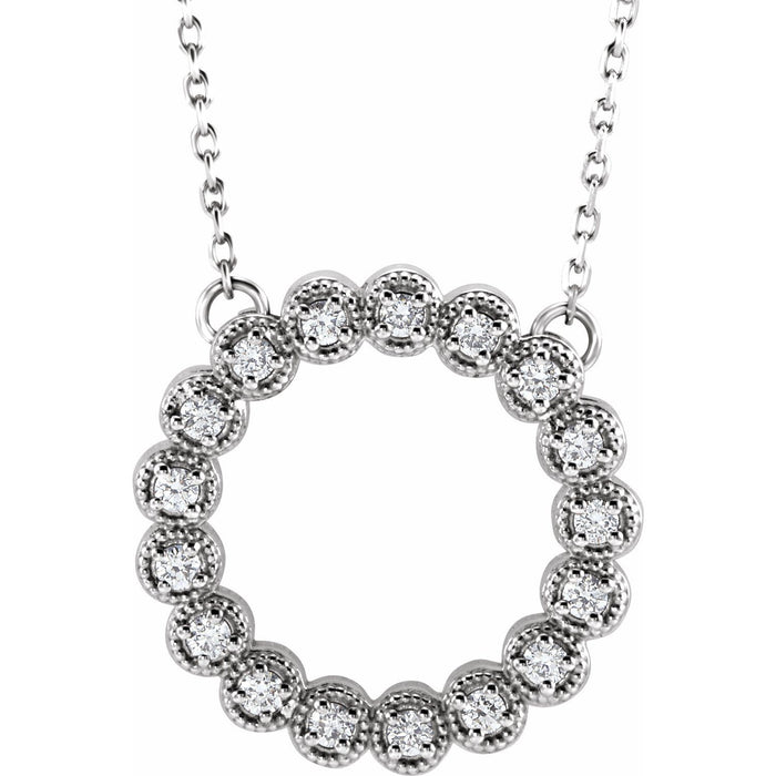 14K White Gold 1/5 ct natural diamond circle pendant necklace