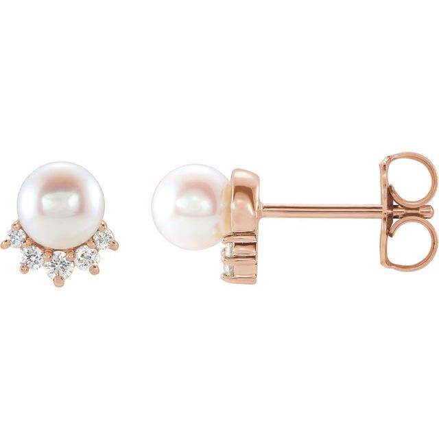 june freshwater pearl diamond drop earrings in 14k rose gold