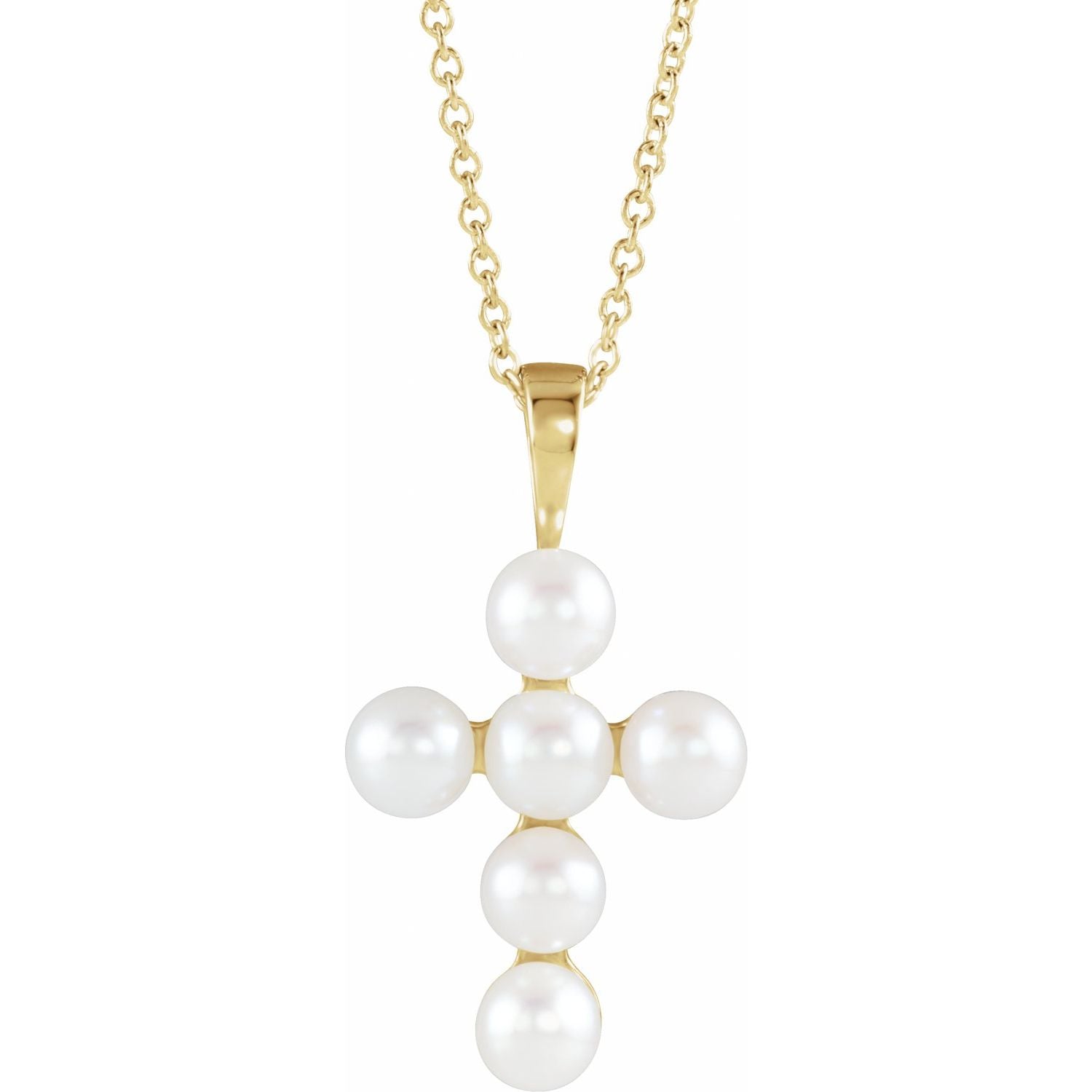 Freshwater Pearl Cross Necklace in 14K Yellow Gold