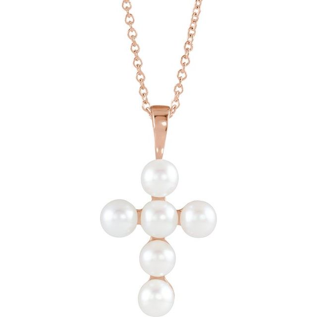 freshwater pearl cross necklace in 14k rose gold