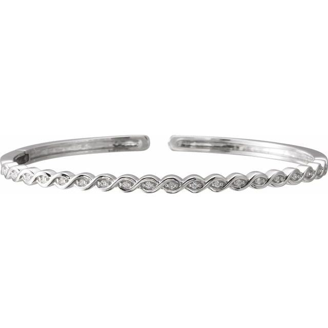 diamond beaded stackable bangle bracelet in 14k white gold