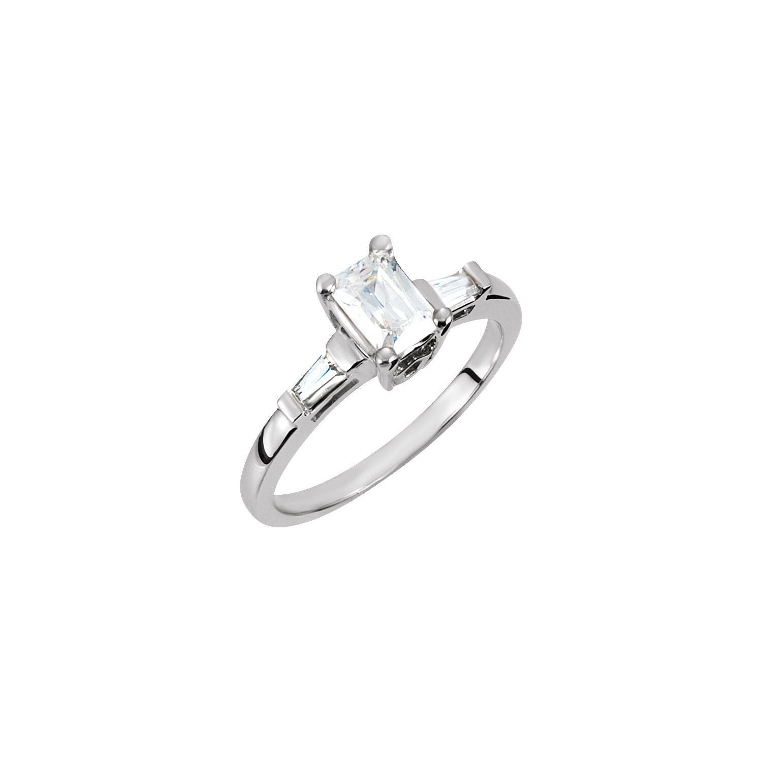 Emerald-Cut Baguette-Accented Moissanite Engagement Ring