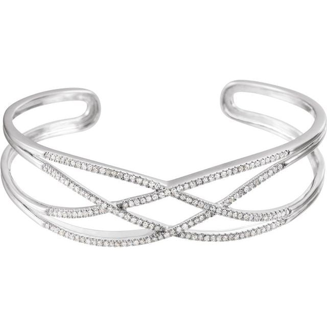 criss-cross diamond cuff bracelet in 14k white gold