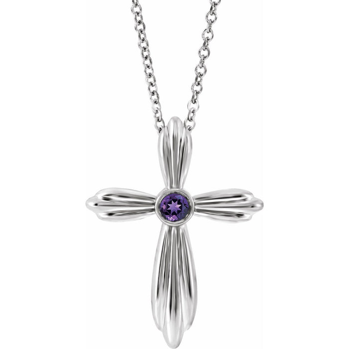 Amethyst Cross Necklace 16-18" in 14K White Gold