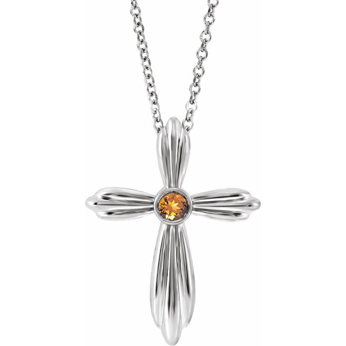 Citrine Cross Necklace 16-18" in 14K White Gold