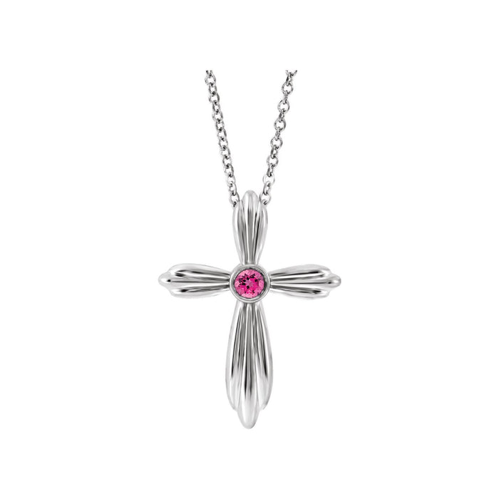 pink tourmaline cross pendant, 14K White Gold