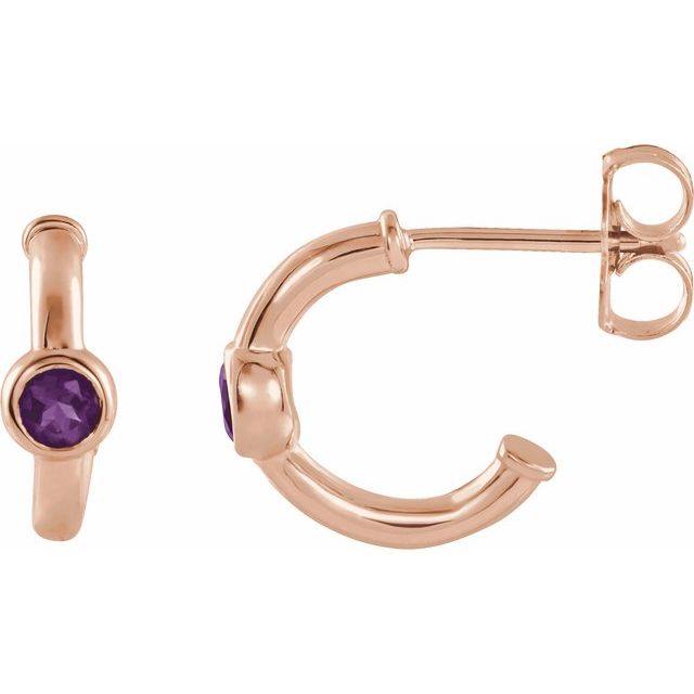 amethyst huggie hoop earrings in 14k rose gold