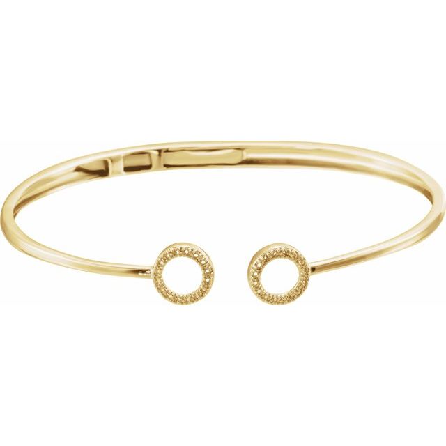 circle-motif diamond hinged cuff bracelet in 14k yellow gold