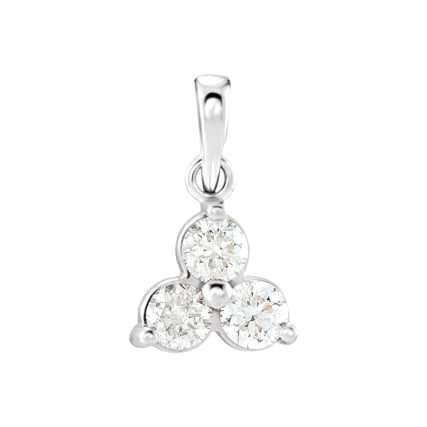 14K White Gold 1/3 ct natural diamond three-stone pendant necklace