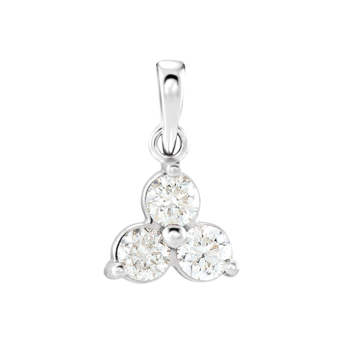 14K White Gold 1/3 ct natural diamond three-stone pendant necklace