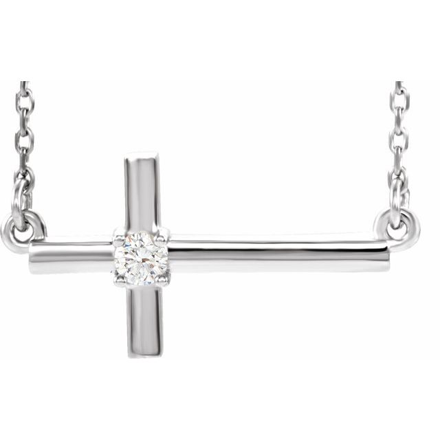sideways diamond cross necklace in 14k white gold