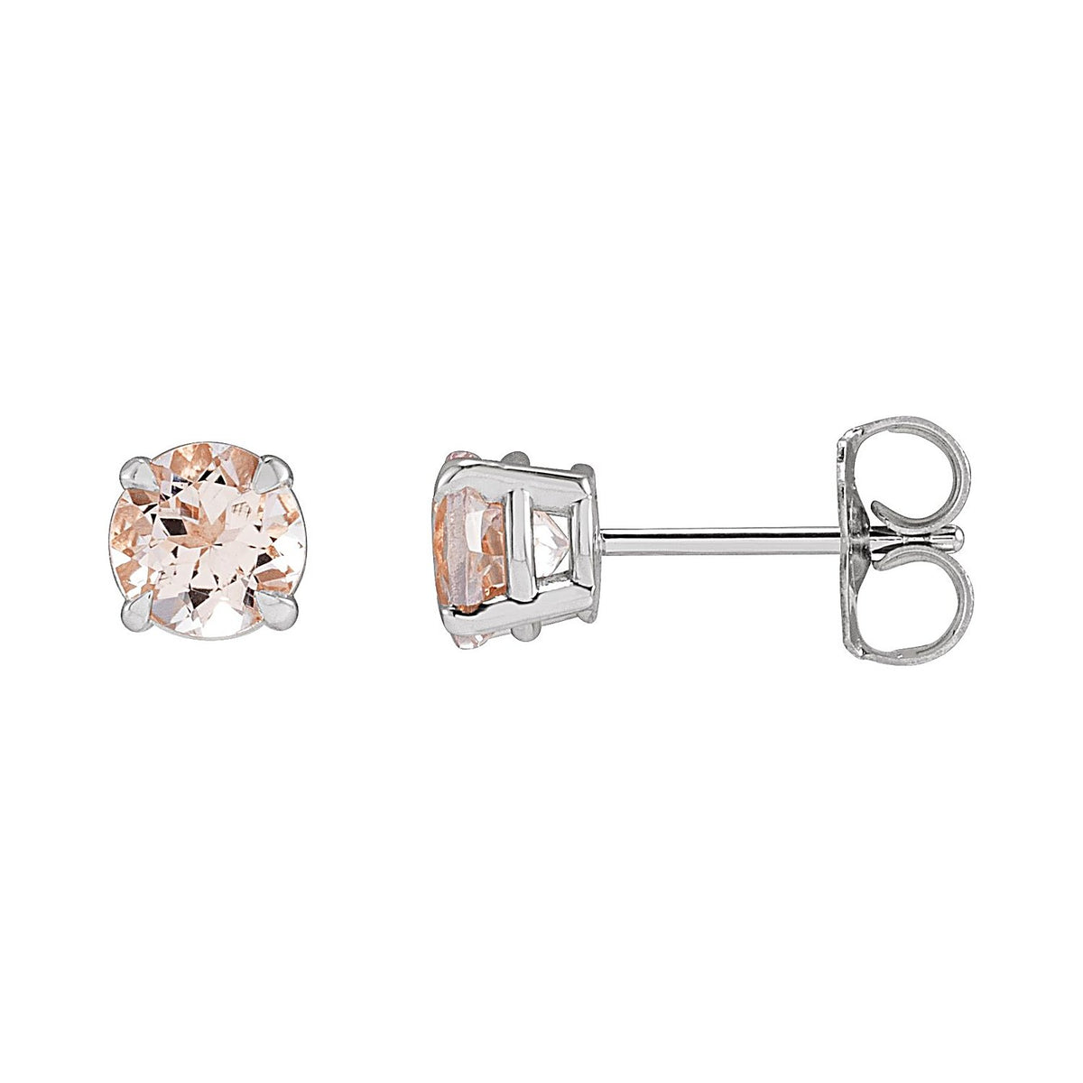 5 mm Round Morganite Stud Earrings in 14K White Gold