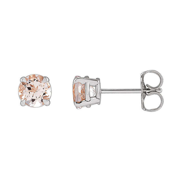 5 mm Round Morganite Stud Earrings in 14K White Gold