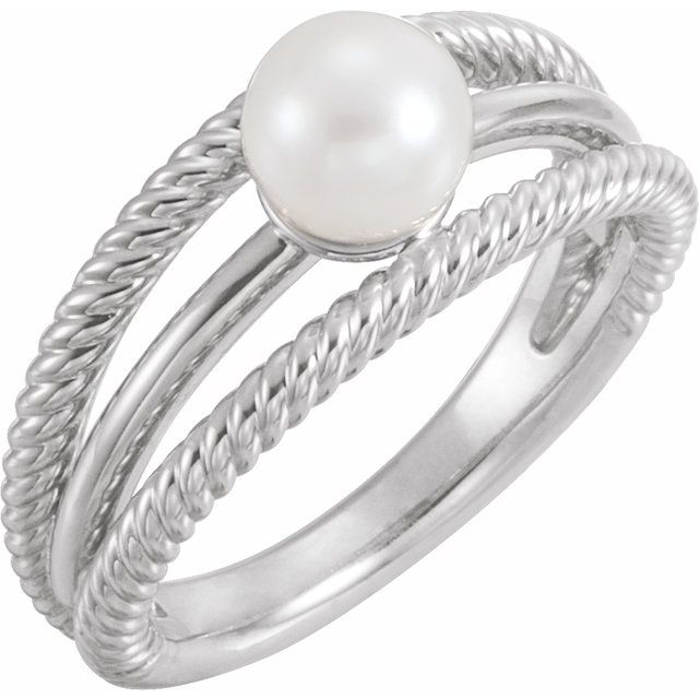 negative-space cultured pearl ring in 14k white gold
