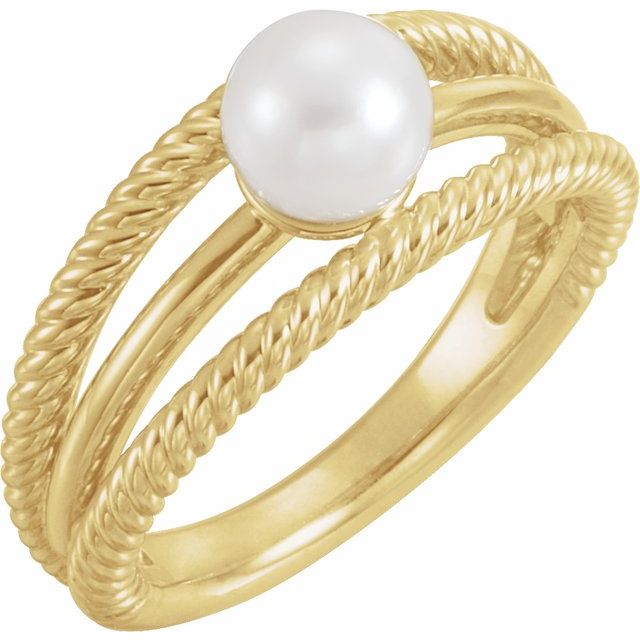 negative-space cultured pearl ring in 14k yellow gold