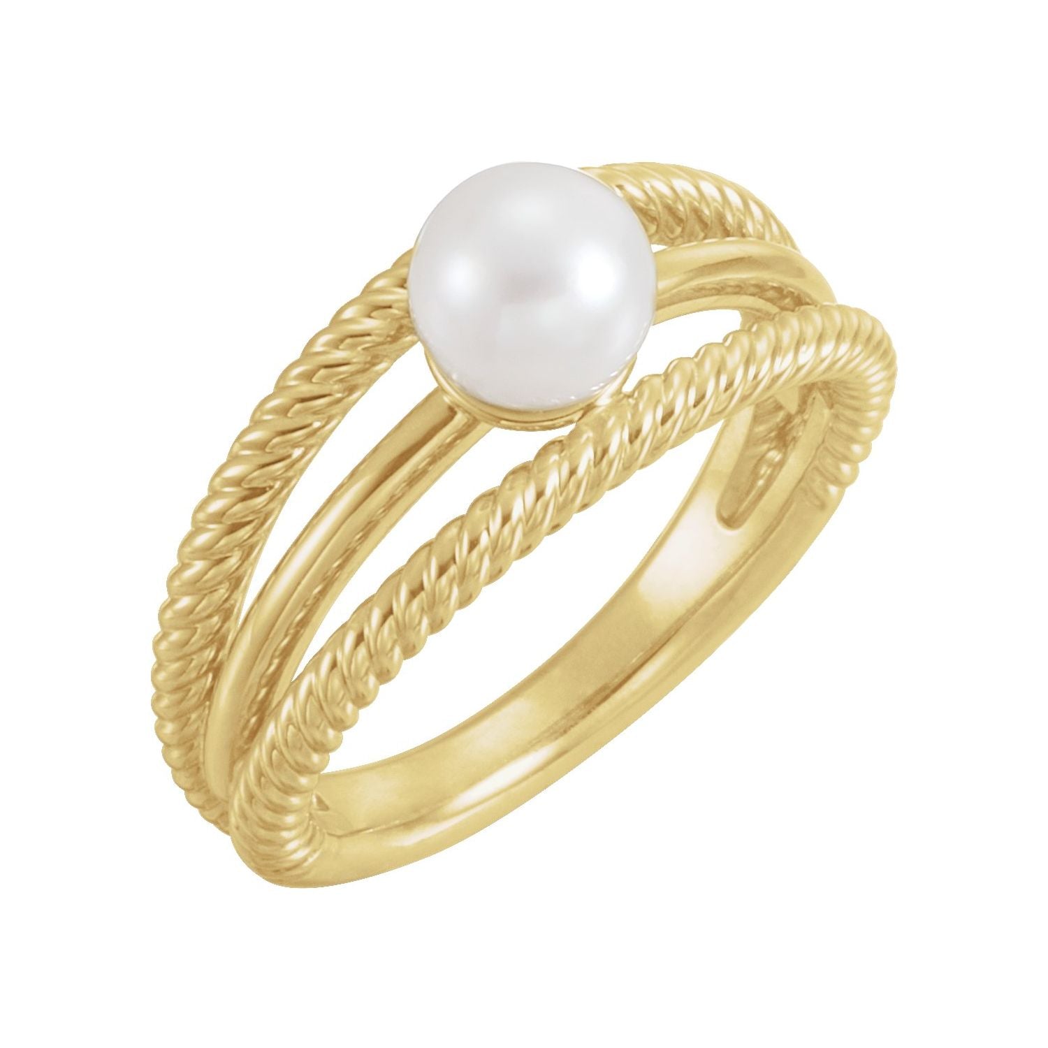Negative-Space Cultured Pearl Ring in 14K Yellow Gold