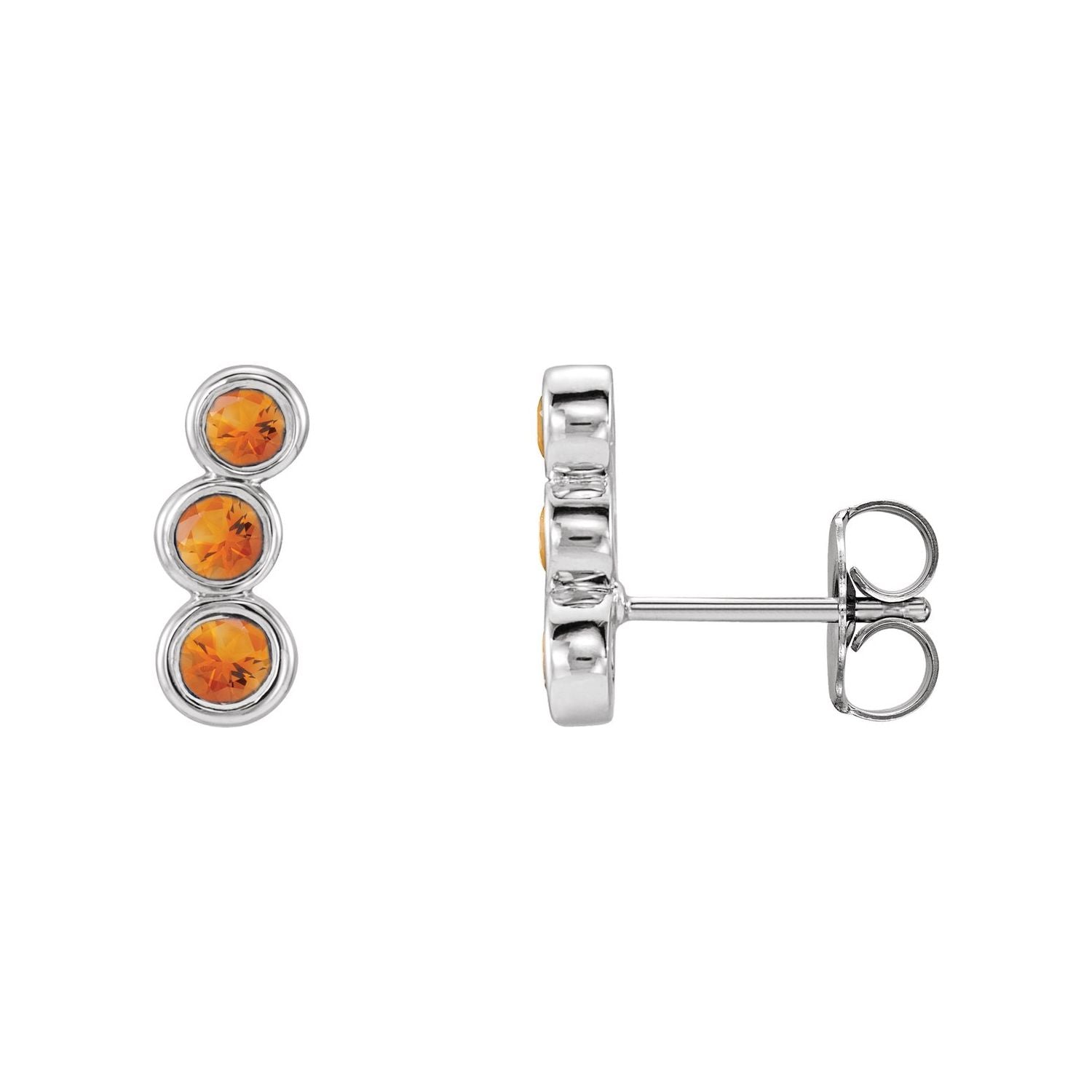 14K White Gold natural citrine round ear climbers