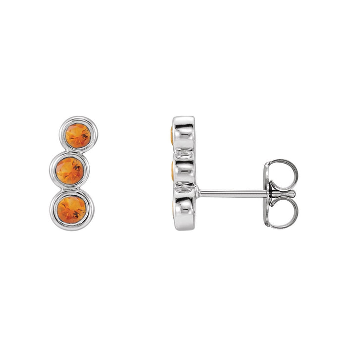 14K White Gold natural citrine round ear climbers
