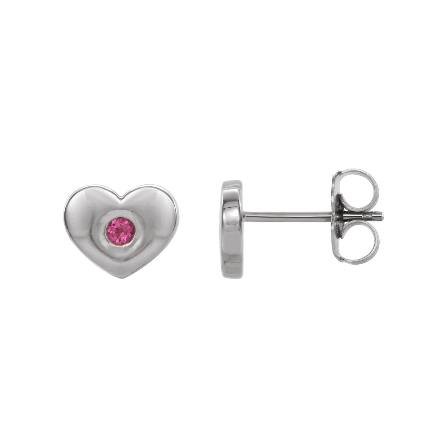 14K White Gold natural pink tourmaline round earrings