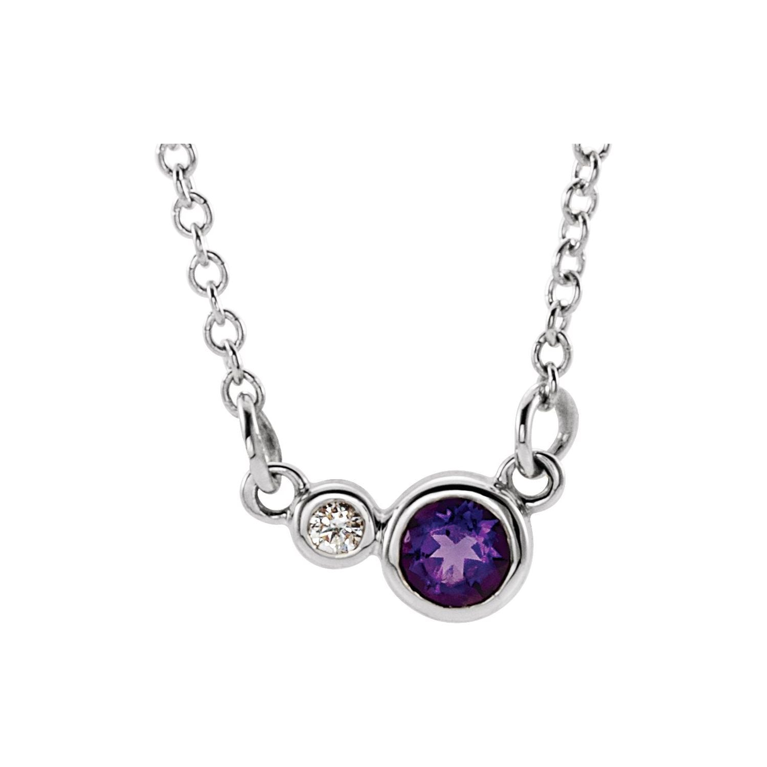 Amethyst & Diamond Pendant Necklace 16" (0.02 ctw) in 14K White Gold