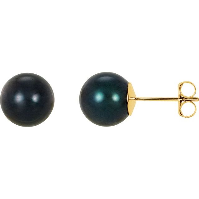 8mm black akoya pearl stud earrings in 14k yellow gold