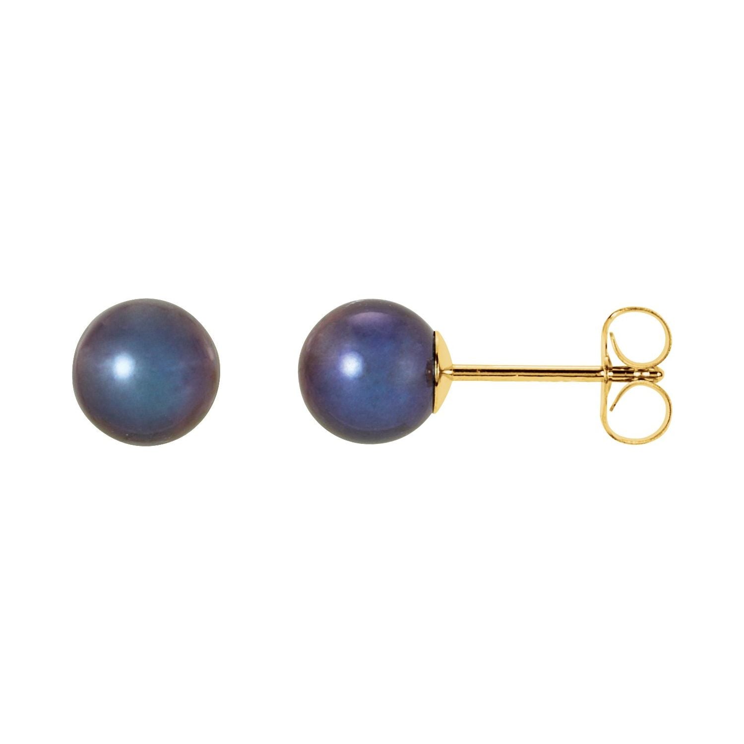 Cultured Black Freshwater Pearl stud earrings in 14K Yellow Gold