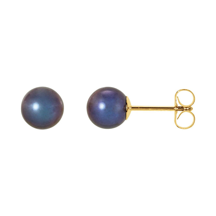 Cultured Black Freshwater Pearl stud earrings in 14K Yellow Gold