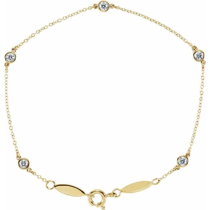 14K Yellow Gold round natural diamond bezel station bracelet, G-H SI-I1