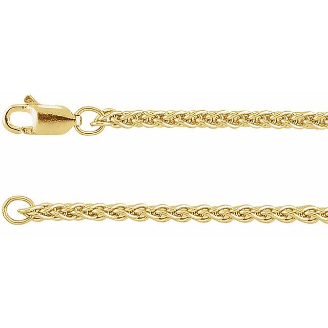 2.4mm wheat chain necklace in 14k yellow gold, 16 inch