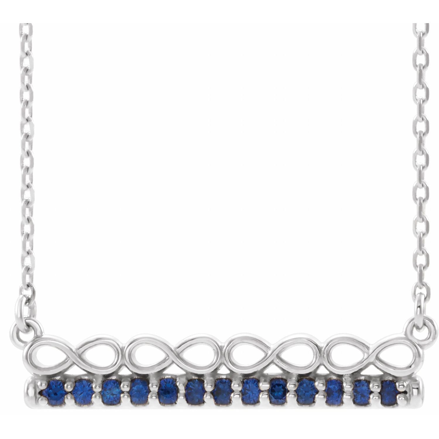 14K White Gold natural blue sapphire blue sapphire infinity bar necklace